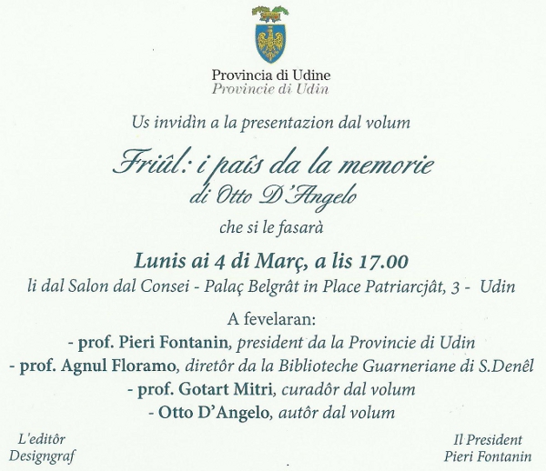 invit presentazion dal volum Friul: i pais da la memorie