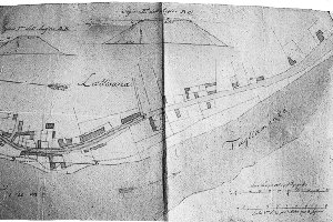 Le case del disastrato Borgo del Passo in un disegno del 1813