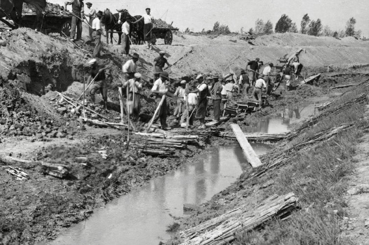 Braccianti al lavoro con pale