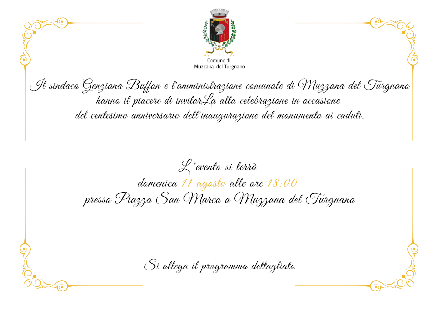 Invio Centenario Inaugurazione Monumento Caduti a Muzzana del Turgnano